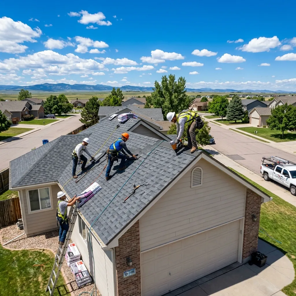 Wyoming Roofing Pros crew installing a new roof in Cheyenne WY